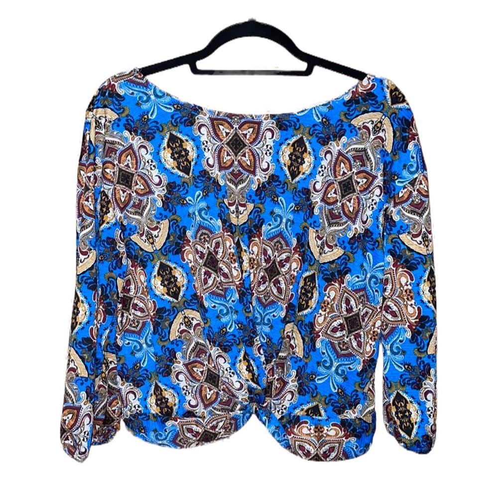 Haute Monde Front Twist Back Keyhole Blouse - Blue - Size L
